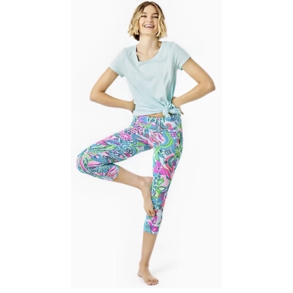 Lilly Pulitzer Weekender Crop Leggings Turquoise Oasis Golden Hour Size Small